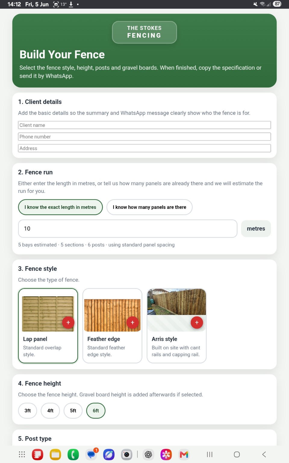 Fence Quote System screenshot