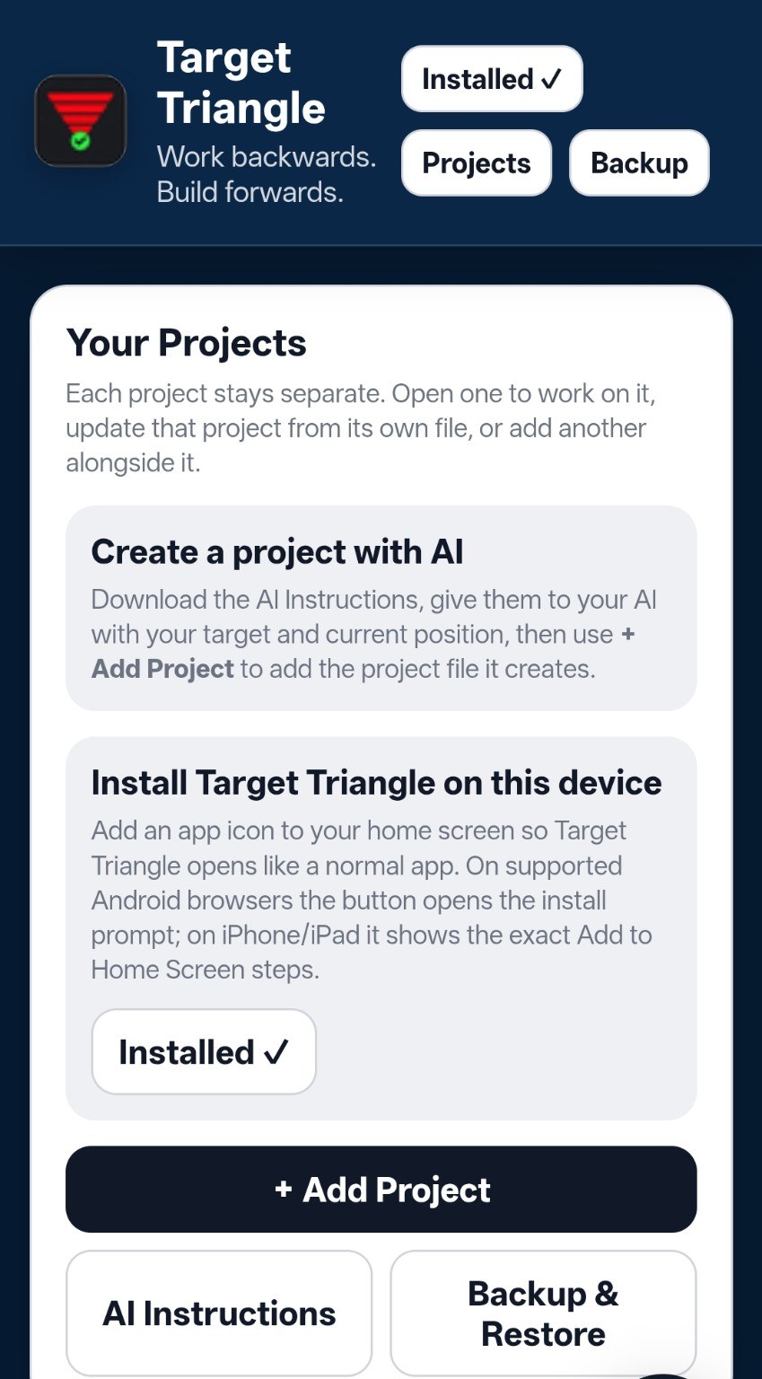 Target Triangle projects screen
